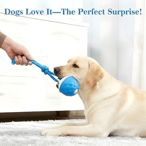 Interactive Dog Toy with Rope Smart Motion Activated Dog Ball USB Rechargeable 3 Speed Modes Durable Automatic Dog Toy for Puppies
