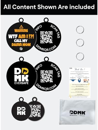 DDMK Smart Pet Tag Set | Includes 3 Tags | QR Code for Instant Alerts | Custom Pet Profiles | Durable & Waterproof | No Subscriptions or Fees |21-WTF AM I ? Call My Damn MOM
