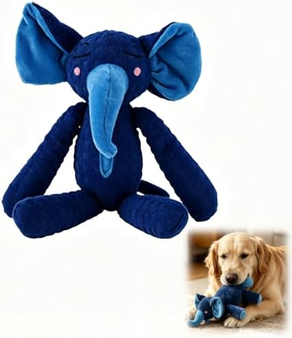 2026 Upgraded Indestructible Plush Dog Toy for Aggressive Chewers, Interactive Squeaky Chew Toy, Durable Teething Toy for Small, Medium & Large Dogs (Blue Elephant)