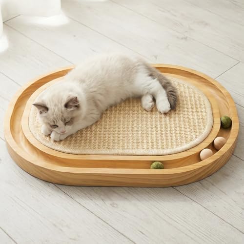 Sisal Cat Scratcher Toy with Ball Track, Natural Scratching Pad