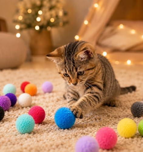 100 PCS Pom Pom Balls for Cats, Multicolor Fuzzy Balls for Cats
