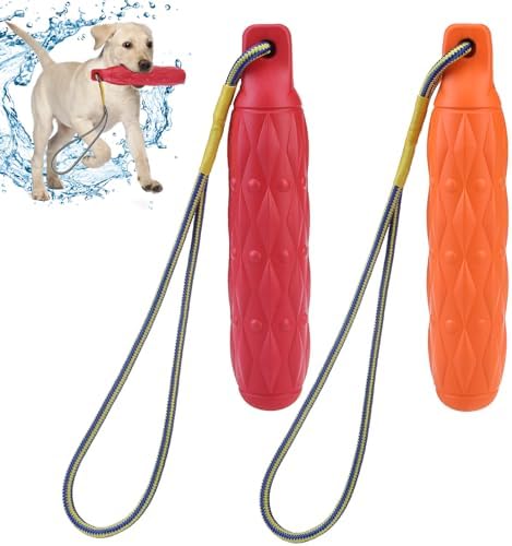 KOOLTAIL Floating Dog Pool Toys - Bright Bumper Interactive Water Toy, 2 Pack EVA Chew Fetch Toy for Summer Beach Play, Durable Training Toy with Nylon Rope for Small Medium Large Dogs, Red & Orange