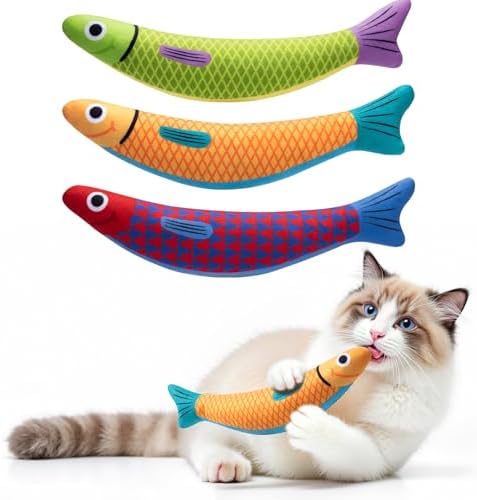 PetBusy Cat Toys with[5000mg A+Natural Catnip &Silvervine] [Baby Grade] Interactive Soft Chew Kicker Cat Toys for Indoor Cats & Kittens, [Crinkle &Bell] Fish Sound Toy, Drives Bored Cat Crazy with Fun