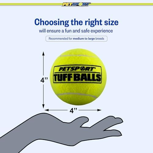 PetSport Giant Tuff Balls for Large Dogs, 4" Tennis Balls (3 Pack) - Extra Thick Natural Rubber, Non-Abrasive Felt, Non-Toxic, Durable Dog Fetch Toy for Aggressive Chewers, Won't Stain or Wear Teeth