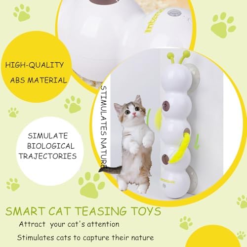 Caterpillar Cat Toy, Interactive with Worm Design, Automatic Cat Toy with Motion Sensor, Replaceable Tails Bite Resistant USB Rechargeable Teaser with Suction Cup,Indoor Cats for Daily Play