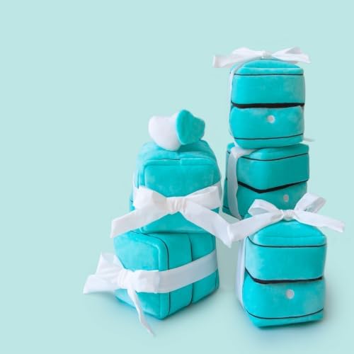 Valentine's Day Ring Box Snuffle Toy, Teal Velvet, Interactive Enrichment Toy with Squeaky Detachable Ring, Hidden Treat Pocket, Nosework Enrichment