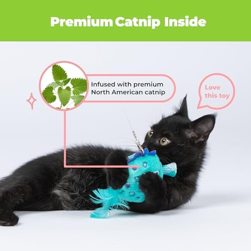 Best Pet Supplies Catify Interactive Cat Toy with Catnip - Fluffy Fish Set