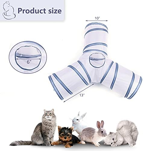 Cat Tunnel, Collapsible Tube with 1 Play Ball Toys, 3 Ways Tunnels for Indoor Cats, Puppy, Kitty, Kitten, Rabbit (White and Gray)