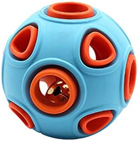 WishLotus Interactive Dog Toy With Ring Bell Squeak - Rubber Bouncy Ball for Pet Exercise, IQ Training, Search & Catch - Bite Resistant Chewing Puzzle Toy (L, Orange&Blue)