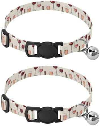 Watercolor Wine Champagne Red Metal Bell Included Kitten Collar 2 Pack for Kitten