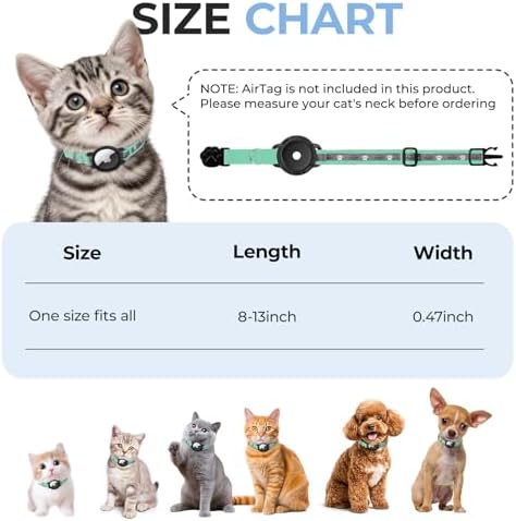 Breakaway AirTag Cat Collar, Reflective Cat Tracker Collar with Bell | Built in AirTag Holder, Adjustable 8.5-12in for Cats, Kittens and Puppies, Safety Elastic Band, Reflective for Night Walking