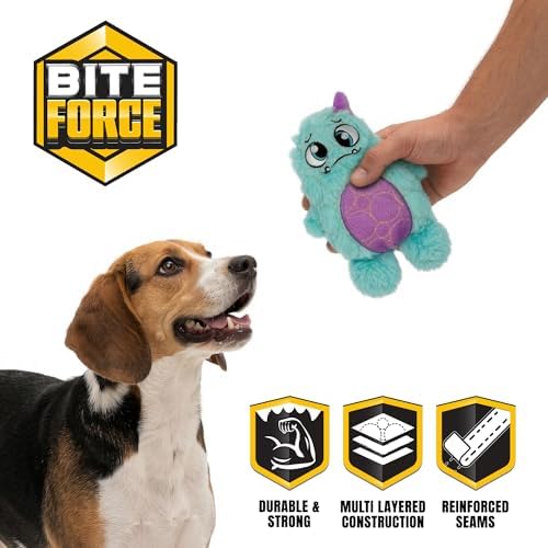 Bite Force - Durable & Strong Dog Toy Light Blue Monster with Squeaker, Kevlar-Reinforced for Aggressive Chewers.