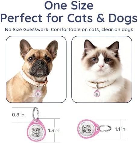 QR Code Dog Tag and Cat Tag, Scan to Reunite Faster, Waterproof and Durable, Lightweight and Quiet, Updatable Contact Info, Pink for Soft Look