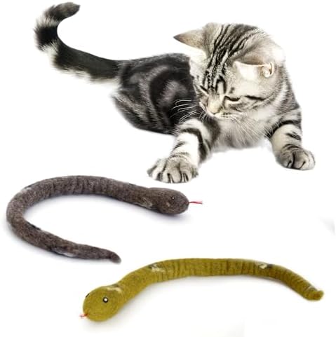 Glaciart One Felt Cat Snake Toy – Soft Fuzzy Enrichment 100% Natural Wool - Interactive Catnip Play Cat Toy Set - Safe for Pets, Non-AZO Colored Dyes - 18” Long