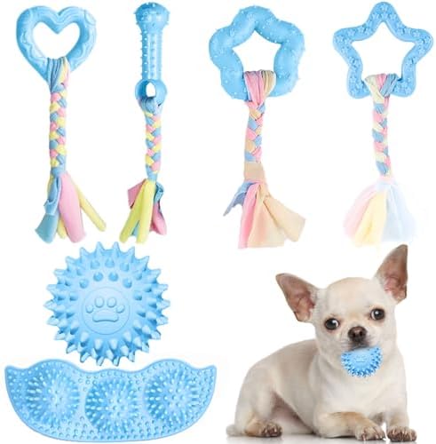 ABRRLO 6 Pack Puppy Teething Toys Cute Blue Puppy Chew Toys for Teething Small Breed Dog Chew Toy Interactive Pet Toy Set for Puppies to Keep Them Busy Soft Durable Small Breed Doggy Chewing Ball