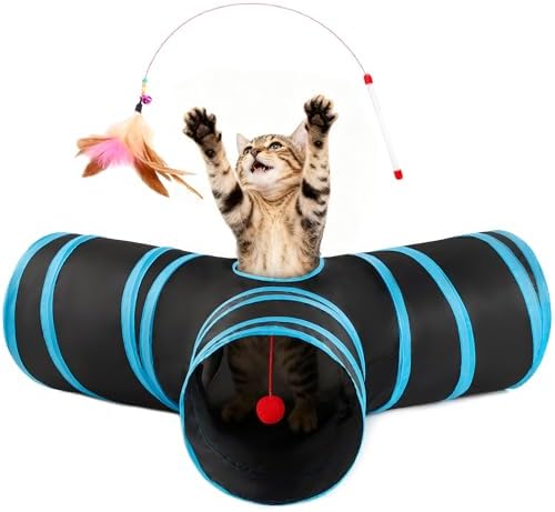 Love's cabin Cat Tunnel for Indoor Cats, 3-Way Collapsible Play Tunnel