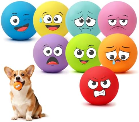 Squeaky Balls for Small Dogs, 2" Soft Latex Squeaky Dog Ball Toys, Emoji Smile Face Rubber Bouncy Balls, Puppy Teething Chew Toys for Mini & Small Dogs (2"-Pack C)