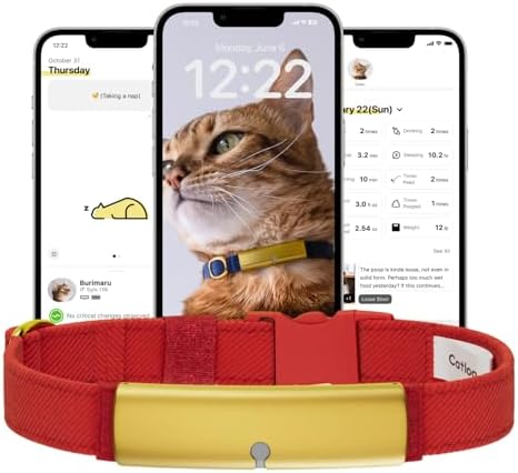 Health Tracker for Cats - Smart Cat Collar with Safety Breakaway Buckle for Indoor Cats, Wellness Alerts, Real-time Monitoring (Red, XS)