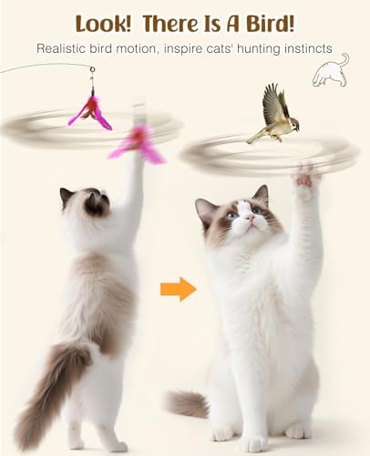Pawaboo Cat Feather Wand Interactive Toy, 2 Feathers + 1 Wand with Bell