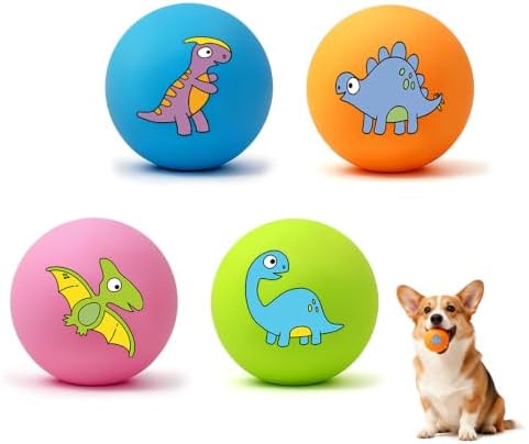 Small Squeaky Balls, [4 Pack] Soft Latex Squeaky Dog Ball Toys, Funny Dinosaur Interactive Dog Balls, Puppy Teething Chew Toys for Mini & Small Dogs (2"-Set A)