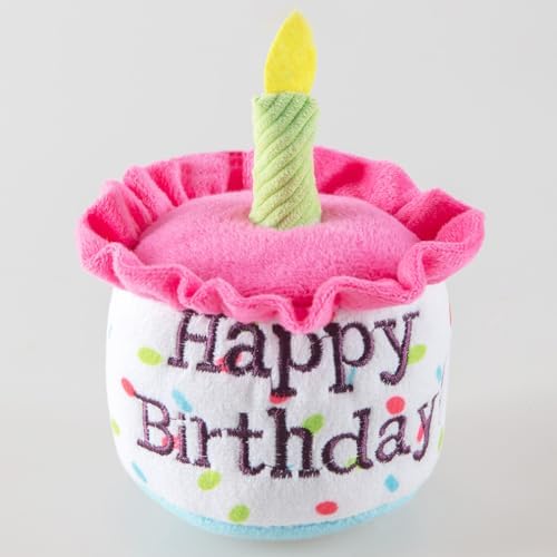 Happy Birthday Cake Catnip Toys, Birthday Cake Shaped Chew Toys for Kitten Funny Cats Gifts Plush Cat Birthday Party Toys, Pink