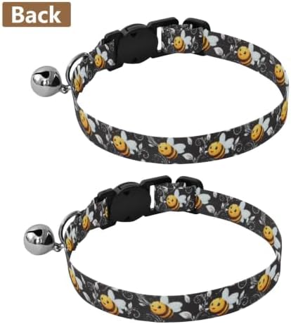 Cute Cartoon Bees White Wings Puppy Collar with Bell 2 Pack Kitten Collars Adjustable 10.6 to 17.1 Inches