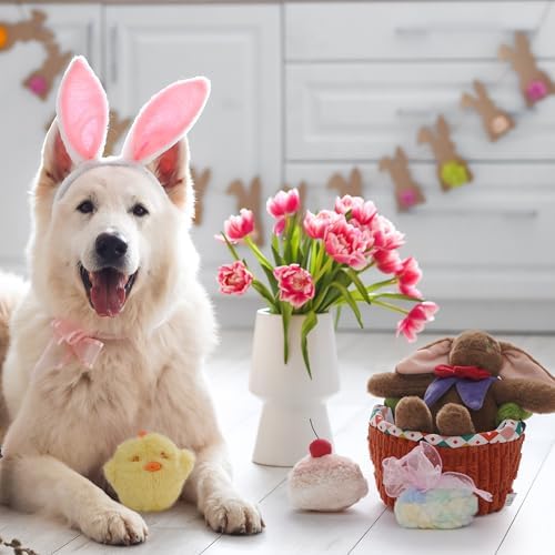 Nocciola Basket Dog Toys - Durable Stuffed Plush Bunny Dog Squeaky Toys for Small, Medium and Large Breeds, Easter Basket with Egg & Rabbit & Chick & Cake Puppy Toy