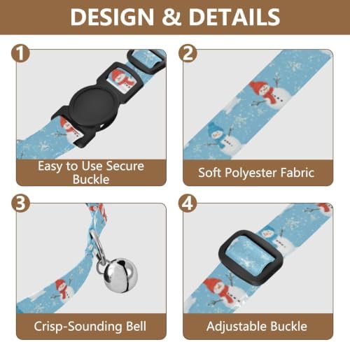 2 Pack Small Dog Collar Cute Snowmen Hats Scarves Breakaway Cat Collars with Bell, Adjustable Length 10.6" to 17.1"