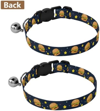 Cartoon Hamburgers Stars Navy Pet Collars 2 Pack Soft Cat Collar Adjustable 10.6 to 17.1 Inches
