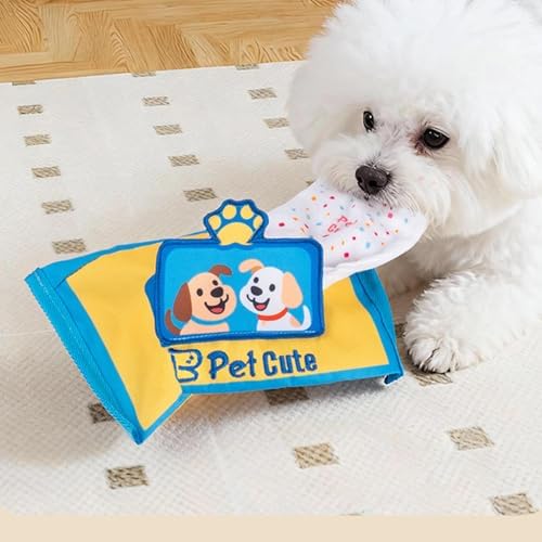 Dog Tissue Box Toy, Interactive Pet Balloon Snuffle Dog Toy in A Tissue Box with Holes, Pet Wipes Toys, Wet Wipe Dogs Snuffle Toys, Oxford Cloth Interactive Puzzle Game for Outdoor Home