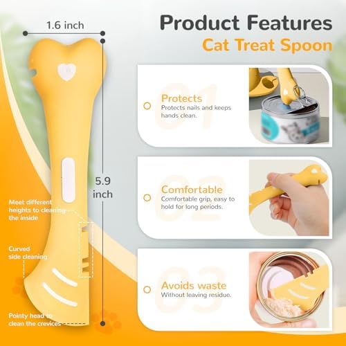 BAEJMJK Silicone Cat &Dog Food Can Cover Lid and Spoon With One Cat Strip Feeder 3Pcs Pet Cats Supplies Set Cute Shape Cats Wet Food Spoon(Opener/Spatula) Universal Can Cover（Yellow）