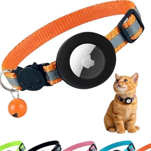 AirTag Cat Collar with AirTag Holder, Breakaway Reflective Cat Tracker Collar with Bell by AmazeGoods