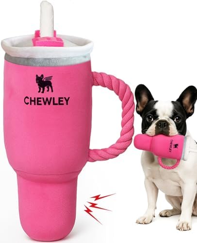 Swooflia Funny Plush Rope Dog Toy Squeaky - Cup Interactive Stuffed Dog Toy for Puppies Medium Small Breed Dogs to Keep Them Busy, Cute Birthday Squeaky Plush Gift