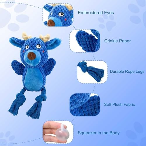 Plush Squeaky Knot Dog Toys, Interactive Chew Toys (Blue Deer)