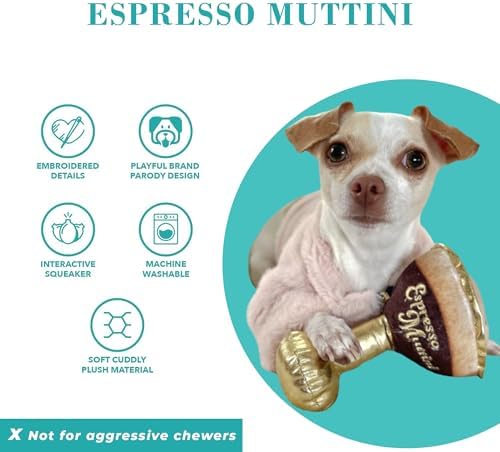 Haute Diggity Dog Espresso Muttini Plush Dog Toy, Cocktail Parody Chew Toys