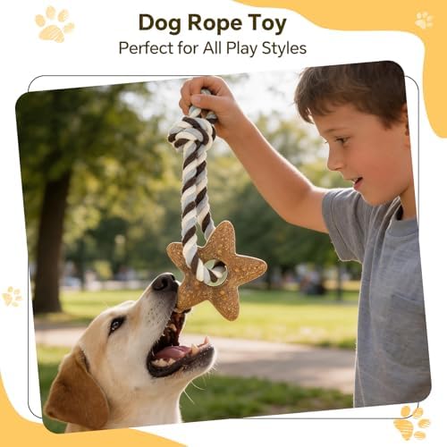 Dog Chew Toys for Aggressive Chewers – Puppies & Adults, Multiple Textures & Rope， ndestructible Tough Durable Interactive Dog Toys， Brown Stars