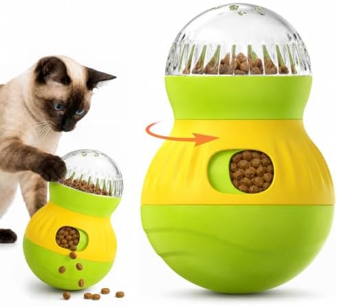Interactive Cat Wobble Toy Treat Dispenser – Cat Puzzle Feeder & Slow Feeder Ball for Indoor Cats, Small Dog Enrichment Toy for Puppies (Green)