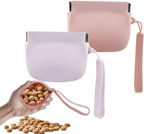 Silicone Dog Treat Pouch Portable Snack Pouch (Pink & Purple)