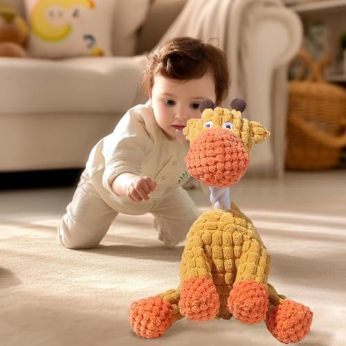 Indestructible Giraffe Chew Toy with Squeaking Sound for Aggressive Dogs Cute Pet Teething Plaything Sturdy Interactive Gnawing Entertainment for Small & Medium Breeds (Orange, 13.5x25cm)