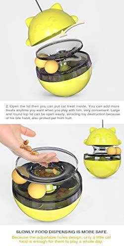 Premium Cat Treat Dispensing Toy, Wobbler Interactive Cat Feeder with Teaser Wand, Adjustable Slow Feeder Ball for Indoor Cats, Kitten Entertainment & Mental Stimulation (Yellow)