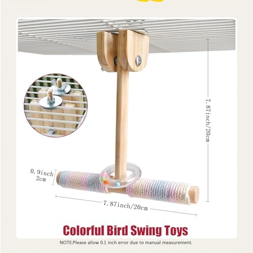 Bird Swing for Cage,Rust Sound Interactive Hanging Bird Toy Perch,Wooden Exercise Cockatiel Toys,Bird Cage Accessories Perch,Parrot Perch Stand for Conure,Budgie,Cockatiel,Lovebird,Canary,Finch