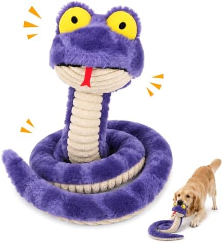 Squeaky Dog Plush Chew Toy, Interactive Tug Squeaky Toy for Chewers, Medium & Large Dogs & Fetch Play, 39.4 in Stuffed Silly Snake Toy with Elastic Stretchable Body for Gentle Gum Care&Boredom Relief