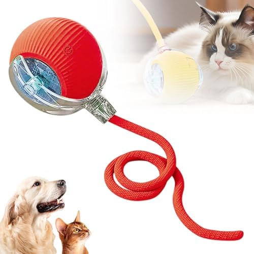 2026 Interactive Rolling Cat Dog Ball Toy – Smart Automatic Self-Moving Pet Toy, Upgraded Smart Automatic Electric Dog Ball for Bored Cats and Dogs (Red)
