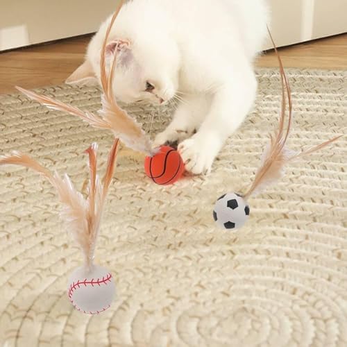 Interactive Cat Feather Ball Toys - 2025 New Elastic Bouncy Balls for Indoor Cats, Kitten Rolling Exercise Toys with Silicone Feathers, Fun & Durable Cat Toy for Play & Exercise