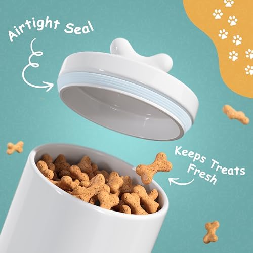 Barnyard Designs Ceramic Dog Treat Container with Airtight Lid (White)