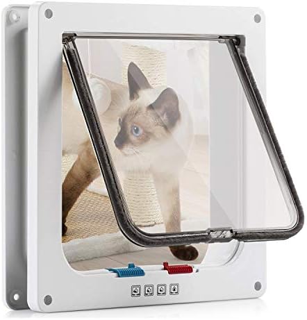 Cat Flap 4 Way Magnetic Closure for Cats and Small Dogs Dog Door Cat Door Pet Flap (L-23.5 * 25 * 5.5cm, White)