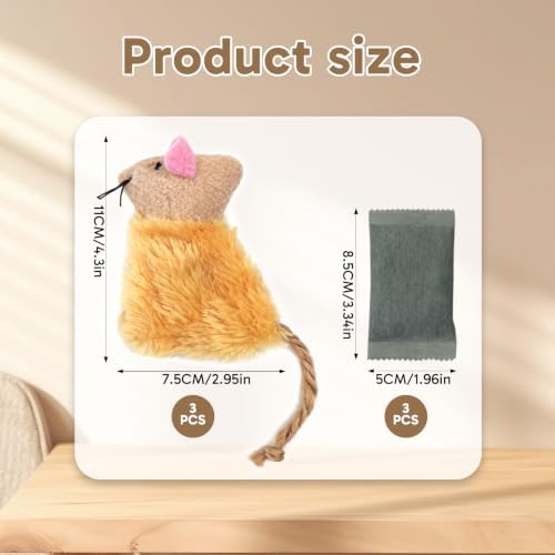 3 Pcs Refillable Catnip Toys for Cats with 3 Pcs Catnip Bags, Plush Refillable Catnip Toys, Interactive Catnip Toys for Exercise and Play, Catnip Toys Mouse