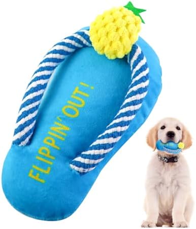 Andiker Dog Squeaky Toy, Plush Dog Chew Toys with a Squeaker, Slipper Shaped Interactive Dogs Toys for Small Medium Dogs Playing Chewing Teething Training (Blue)