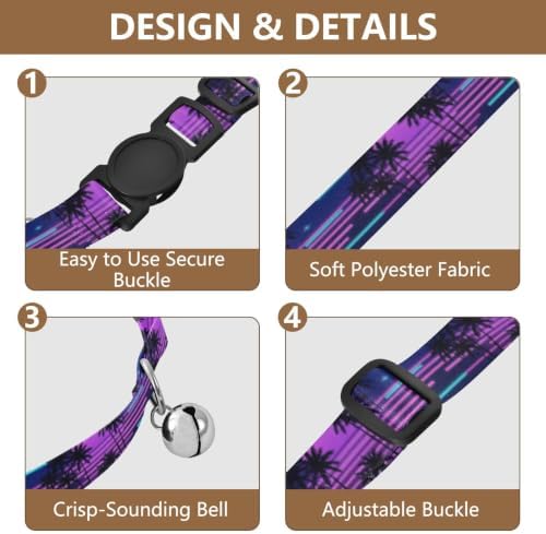 Retro Neon Purple Gradient Sun Easy to Wear Pet Collars 2 Pack for Cats