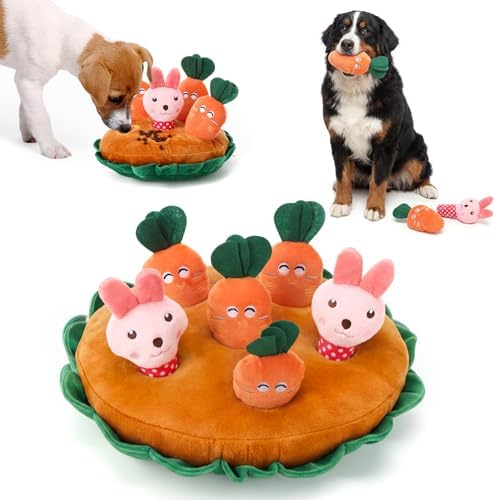 Skylety 7 Pcs Interactive Dog Toys Set, Snuffle Mat for Dogs, Treat Hiding Puzzle and Squeaky Plush, Carrot Bunny Dog Toys for Small Medium Dogs, Training and Boredom Relief Plaything